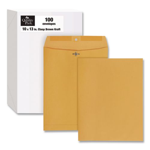 Image of Quality Park QUA37897 Clasp Envelope, 28 lb Bond Weight Kraft, #97, Square Flap, Clasp/Gummed Closure, 10 x 13, Brown Kraft, 100/Box