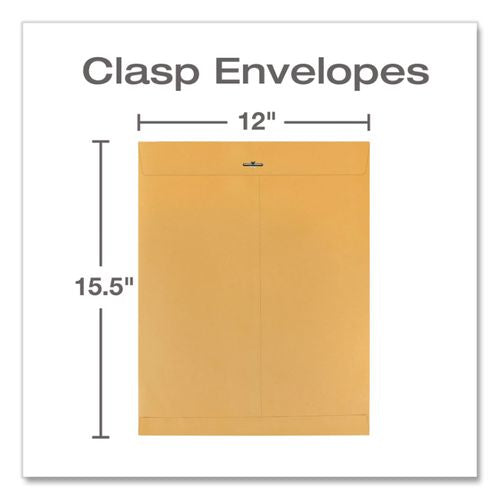 Image of Quality Park QUA37910 Clasp Envelope, 28 lb Bond Weight Kraft, #110, Square Flap, Clasp/Gummed Closure, 12 x 15.5, Brown Kraft, 100/Box