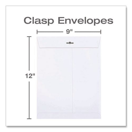 Image of Quality Park Clasp Envelope, 28 lb Bond Weight Paper, #90, Square Flap, Clasp/Gummed Closure, 9 x 12, White, 100/Box