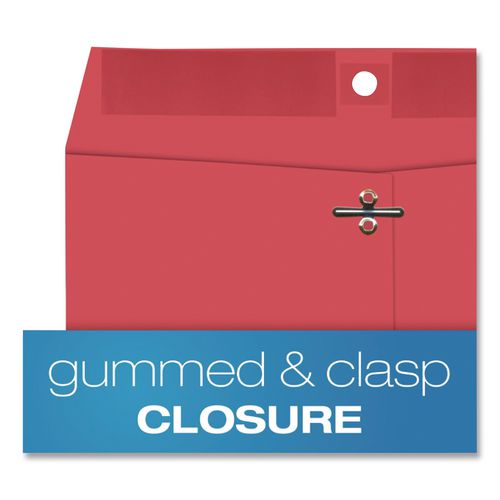 Image of Quality Park QUA38734 Clasp Envelope, 28 lb Bond Weight Paper, #90, Square Flap, Clasp/Gummed Closure, 9 x 12, Red, 10/Pack