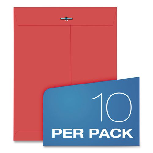 Image of Quality Park QUA38734 Clasp Envelope, 28 lb Bond Weight Paper, #90, Square Flap, Clasp/Gummed Closure, 9 x 12, Red, 10/Pack