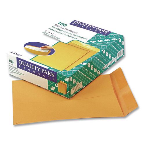 Image of Quality Park QUA41467 Catalog Envelope, 28 lb Bond Weight Kraft, #10 1/2, Square Flap, Gummed Closure, 9 x 12, Brown Kraft, 100/Box