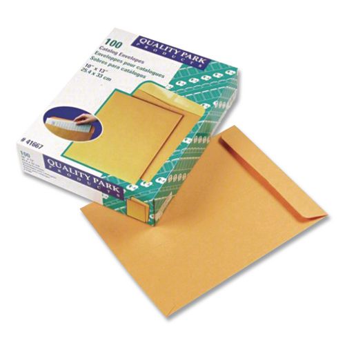 Image of Quality Park QUA41667 Catalog Envelope, 28 lb Bond Weight Kraft, #13 1/2, Square Flap, Gummed Closure, 10 x 13, Brown Kraft, 100/Box
