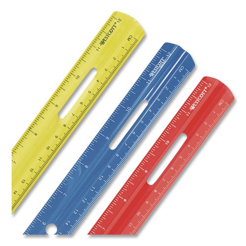 Image of Westcott® 10526-001 Plastic Ruler, Standard/Metric, 12" Long, Randomly Assorted Colors