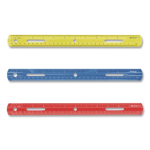 Image of Westcott® 10526-001 Plastic Ruler, Standard/Metric, 12" Long, Randomly Assorted Colors