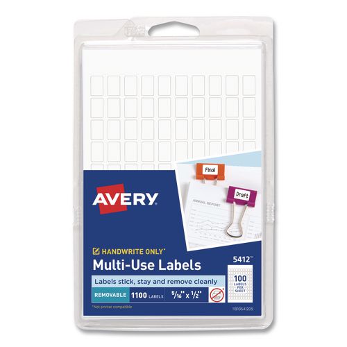Image of Avery® 13934/5412 Handwrite Only Self-Adhesive Removable Labels, 0.31 x 0.5, 100 Labels/Sheet, 11 Sheets/Pack