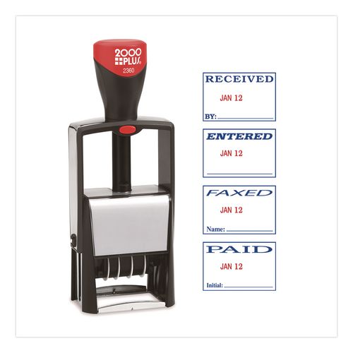 Image of COSCO 2000PLUS® 011035 4-In-1 Message Date Stamp, 5 Years, ENTERED/FAXED/PAID/RECEIVED, 1.75 x 1.12, Red/Blue Ink