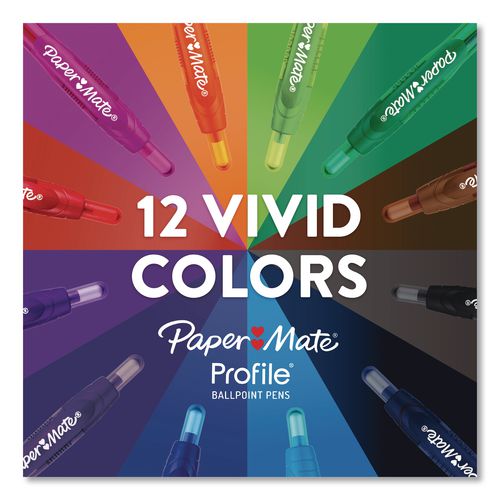 Image of Paper Mate® 1788863/1819568 Profile Ballpoint Pen, Retractable, Bold 1.4 mm, Assorted Ink and Barrel Colors, 12/Set
