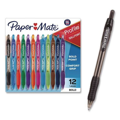 Image of Paper Mate® 1788863/1819568 Profile Ballpoint Pen, Retractable, Bold 1.4 mm, Assorted Ink and Barrel Colors, 12/Set