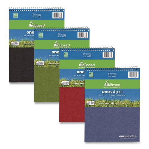 Image of Roaring Spring® 13363 Environotes BioBased Notepad, Randomly Assorted Cover Colors, Medium/College Rule, (70) White 8.5 x 11 Sheets