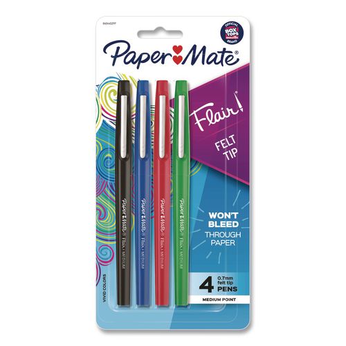 Image of Paper Mate® 84044 Flair Felt Tip Porous Point Pen, Stick, Medium 0.7 mm, Assorted Ink and Barrel Colors, 4/Set