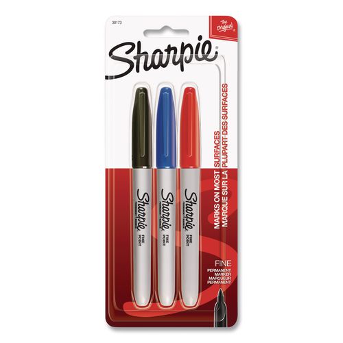 Image of Sharpie® 30173 Fine Tip Permanent Markers, Fine Tip, Assorted Colors, 3/Pack