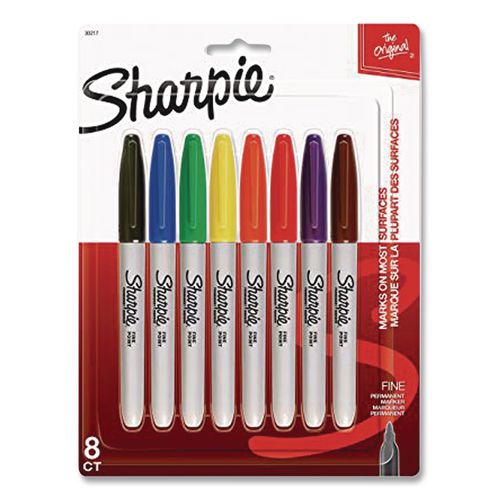 Image of Sharpie® 30217 Fine Tip Permanent Markers, Fine Tip, Assorted Colors, 8/Pack