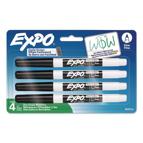 Image of EXPO® 86661 Dry Erase Marker, Fine Tip, Black, 4/Pack