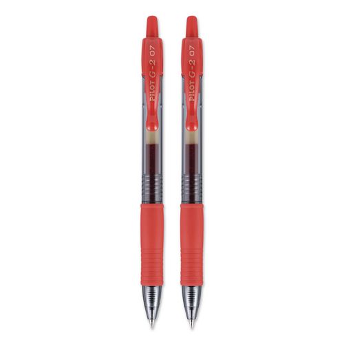 Image of Pilot® 31033 G2 Premium Gel Pen, Retractable, Fine 0.7 mm, Red Ink, Smoke/Red Barrel, 2/Pack
