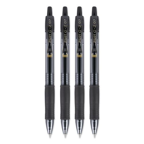 Image of Pilot® 31057 G2 Premium Gel Pen, Retractable, Fine 0.7 mm, Black Ink, Smoke/Black Barrel, 4/Pack