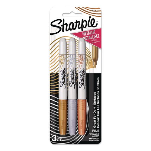 Image of Sharpie® 1823815 Fine Tip Permanent Markers, Fine Tip, Assorted Metallic Colors, 3/Pack