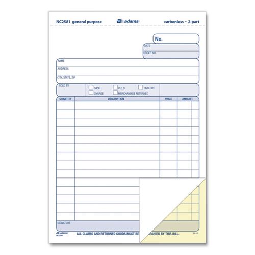 Image of Adams® NC2581 General Purpose Forms, Two-Part Carbonless, 8.5 x 5.67, 100 Forms Total/Pack