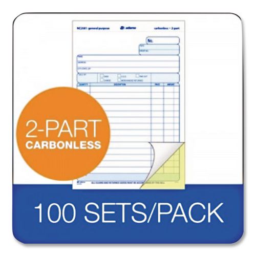 Image of Adams® NC2581 General Purpose Forms, Two-Part Carbonless, 8.5 x 5.67, 100 Forms Total/Pack