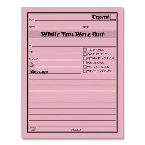 Image of Adams® 9711 While You Were Out Memo Pad, One-Part (No Copies), 4.25 x 5.5, 50 Forms/Pad, 24 Pads/Pack
