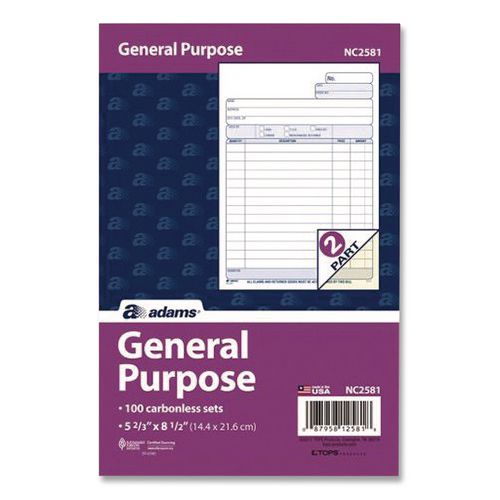Image of Adams® NC2581 General Purpose Forms, Two-Part Carbonless, 8.5 x 5.67, 100 Forms Total/Pack