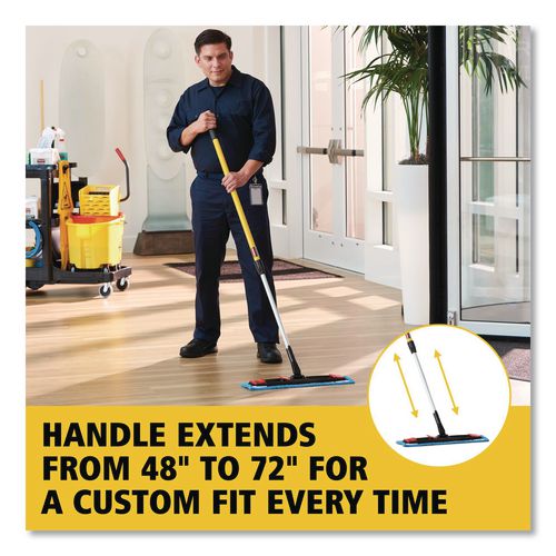 Image of Rubbermaid® Commercial 2132426 Adaptable Flat Mop Kit, 19.5 X 5.5 Blue Microfiber Head, 48" To 72" Yellow Aluminum Handle