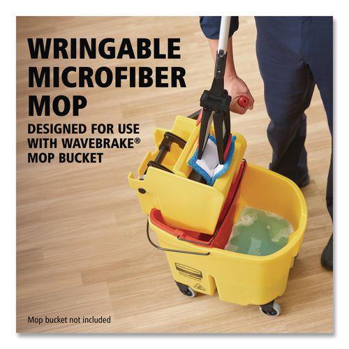 Image of Rubbermaid® Commercial 2132426 Adaptable Flat Mop Kit, 19.5 X 5.5 Blue Microfiber Head, 48" To 72" Yellow Aluminum Handle