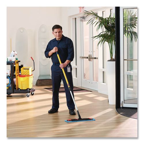 Image of Rubbermaid® Commercial 2132426 Adaptable Flat Mop Kit, 19.5 X 5.5 Blue Microfiber Head, 48" To 72" Yellow Aluminum Handle