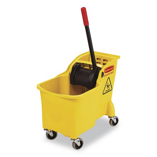Image of Rubbermaid® Commercial FG738000YEL Tandem 31-Quart Bucket/Wringer Combo, Reverse, Yellow