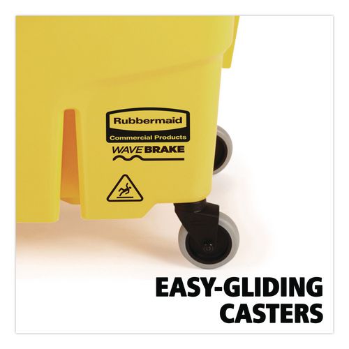Image of Rubbermaid® Commercial FG757788YEL Wavebrake 2.0 Bucket/wringer Combos, Down-Press, 35 Qt, Plastic, Yellow