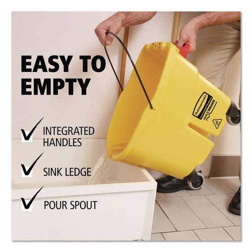 Image of Rubbermaid® Commercial FG757788YEL Wavebrake 2.0 Bucket/wringer Combos, Down-Press, 35 Qt, Plastic, Yellow