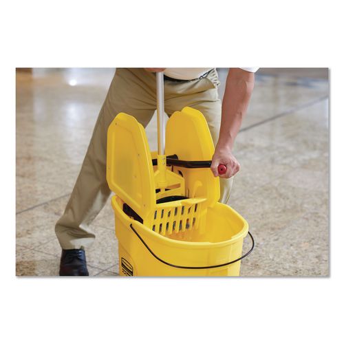 Image of Rubbermaid® Commercial FG757788YEL Wavebrake 2.0 Bucket/wringer Combos, Down-Press, 35 Qt, Plastic, Yellow