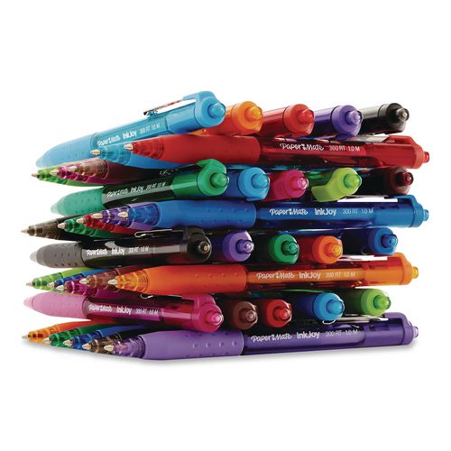 Image of Paper Mate® 1781565/1945920 InkJoy 300 RT Ballpoint Pen, Retractable, Medium 1 mm, Black Ink, Black Barrel, 8/Pack