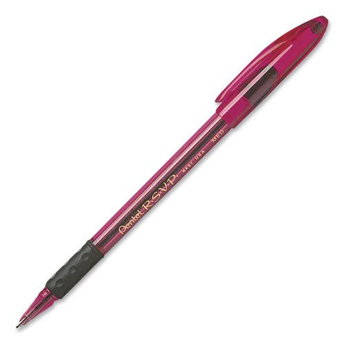 Image of Pentel® BK91RDPF5P R.S.V.P. Razzle-Dazzle Pink Ribbon Ballpoint Pen, Stick, Medium 1 mm, Black Ink, Translucent Red Barrel, 5/Pack