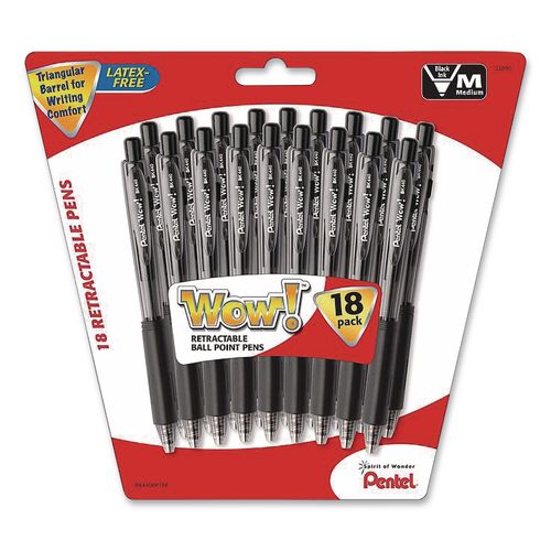 Image of Pentel® BK440BP18A-R2 WOW! Ballpoint Pen, Retractable, Medium 1 mm, Black Ink, Smoke/Black Barrel, 18/Pack