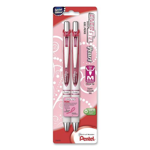Image of Pentel® BL77WBP2PP EnerGel Pearl Deluxe Pink Special Edition Liquid Gel Pen, Retractable, Medium 0.7 mm, Pink Ink, White Pearl/Pink Barrel, 2/PK