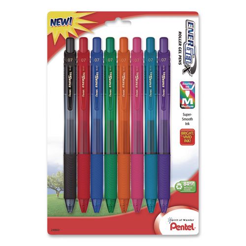 Image of Pentel® BL107CRBP8M EnerGel X Gel Pen, Retractable, Medium 0.7 mm, Assorted Ink and Barrel Colors, 8/Pack