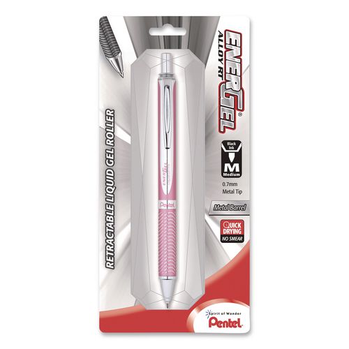 Image of Pentel® BL407PBPA EnerGel Alloy RT Gel Pen, Retractable, Medium 0.7mm, Black Ink, Pink Barrel