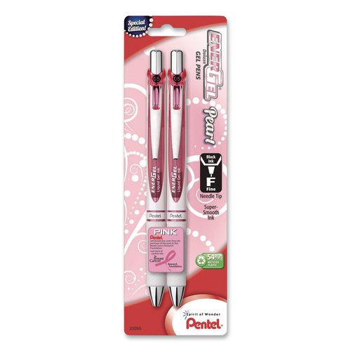 Image of Pentel® BLN75WBP2PA EnerGel Pearl Deluxe Pink Special Edition Liquid Gel Pen, Retractable, Fine 0.5mm, Black Ink, White Pearl/Pink Barrel, 2/Pack