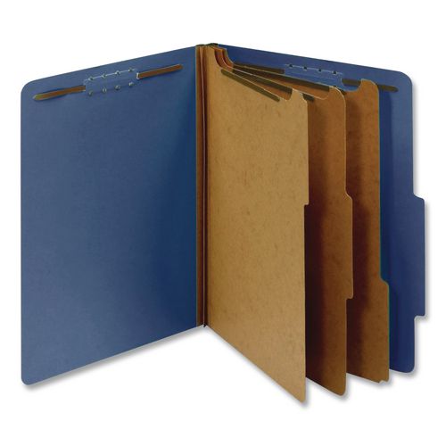 Image of Pendaflex® 24096 Pressboard Top Tab Classification Folders, 2/5-Cut Tab, Expands 3.5", 3 Dividers, 8 Fasteners, Letter Size, Dark Blue, 10/Box