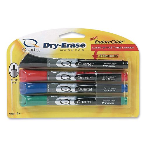 Image of Quartet® 5001-10M EnduraGlide Dry Erase Marker, Fine Tip, Assorted Colors, 4/Pack