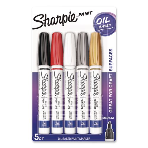 Image of Sharpie® 1770458 Permanent Paint Marker, Medium Bullet Tip, Assorted, 5/Pack