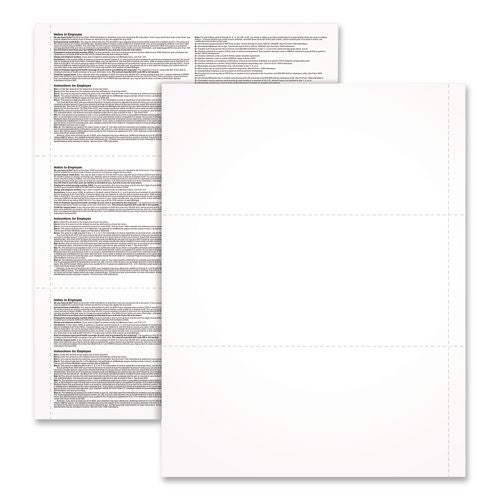 Image of Adams® LW23UPALTB100 2024 W-2 3-Up Employee Copy Blank Front with Copy B Backers; 8.5 x 3.66, 3 Forms/Sheet, 300 Forms Total