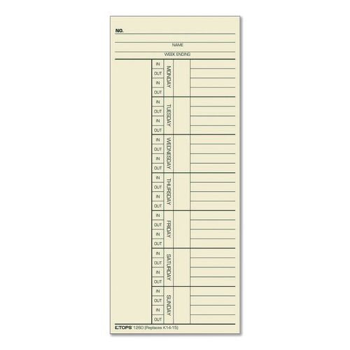 Image of TOPS Time Clock Cards, Replacement for K14-15, Two Sides, 3.38 x 8.25, 100/Pack
