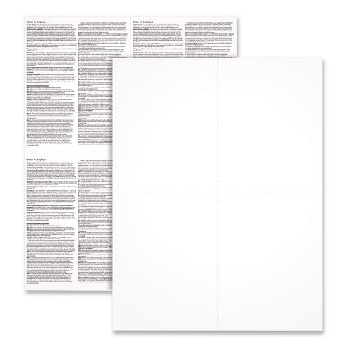 Image of Adams® LW24UPB100 2024 W-2 4-Up Employee Copy Blank Front with Copy B and C Backers 8.5 x 3.66, 4 Forms/Sheet, 100 Forms Total