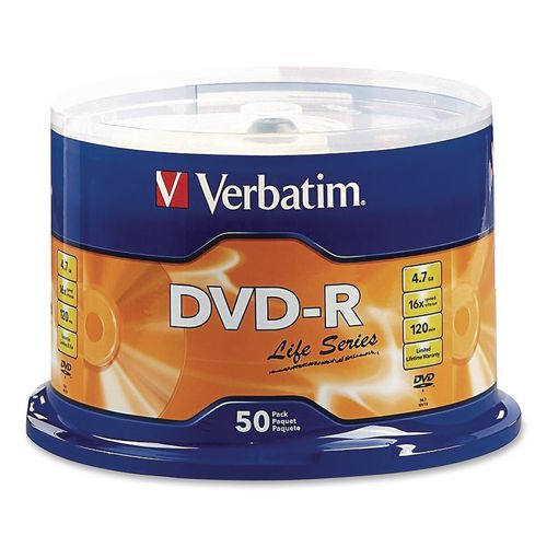 Image of Verbatim® 97176 DVD-R LifeSeries Disc, 4.7 GB, 16x, Spindle, Silver, 50/Pack