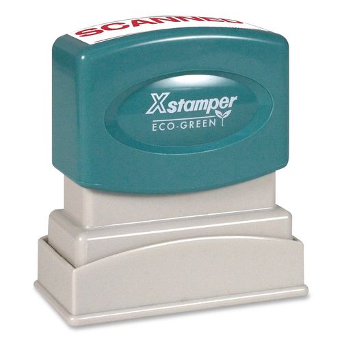 Image of Xstamper® ECO-GREEN US-1829 Pre-Inked One-Color Stock Stamp, SCANNED, 1.62 x 0.5, Red Ink