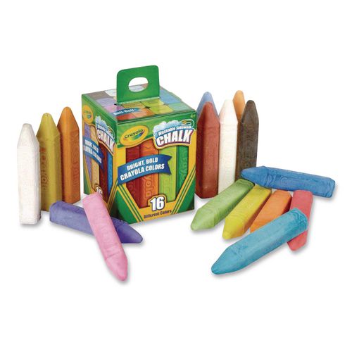 Image of Crayola® 51-2016 Washable Sidewalk Chalk, 4.25" x 0.75 Diameter, Assorted Colors, 16 Sticks/Box