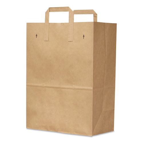 Image of Ross & Wallace Paper Products 110513SP Grocery Paper Bags, 1/6 BBL Size, 70# Basis Weight, Flat Handles, 12" x 7" x 16.25", Kraft, 300/Bundle