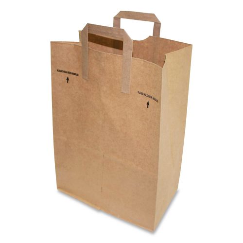Image of Ross & Wallace Paper Products 110513SP Grocery Paper Bags, 1/6 BBL Size, 70# Basis Weight, Flat Handles, 12" x 7" x 16.25", Kraft, 300/Bundle